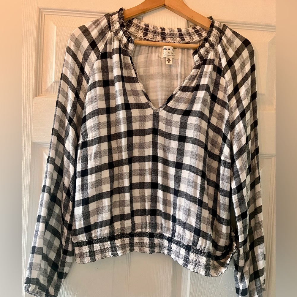 Cloth & Stone Black and White Checkered Flannel Top